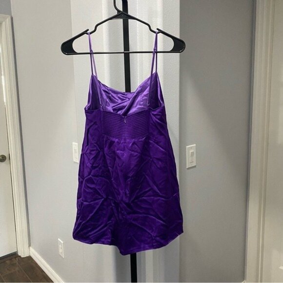 Retrofete Janessa Purple Satin Spaghetti Strap Mini Dress Size Large Square Neck - Picture 6 of 7